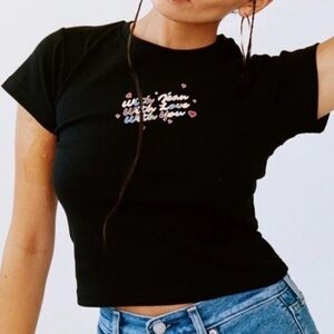 With Jean With Love With You Colorful Graphic Logo Crop Top Baby Tee